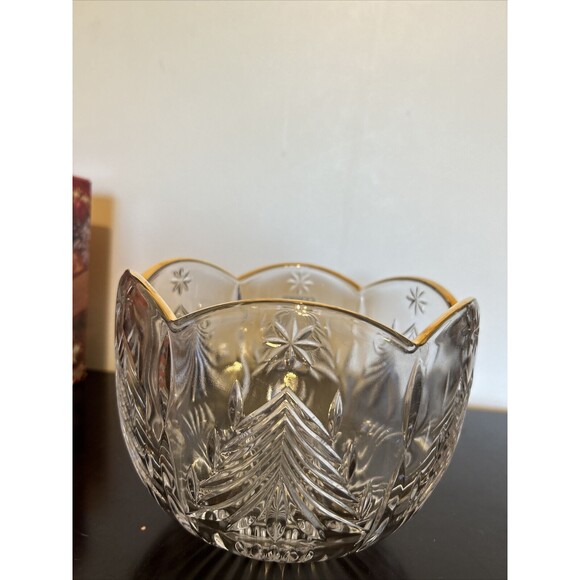 Mikasa Crystal Christmas Tree Bowl With Gold Trim Lead Crystal - Picture 5 of 10